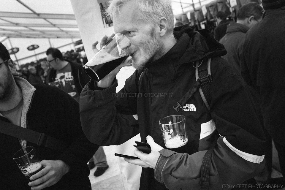 Svend Hesselholt Henne Hansen enjoying two beers at Cambridge Beer festival