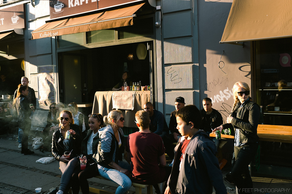 People enjoying the last hour of sun.